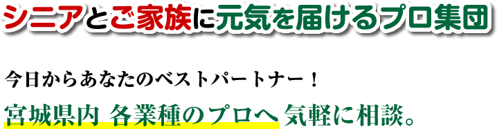 シニアとご家族に元気を届けるプロ集団。宮城県内 各業種のプロへ気軽に相談。